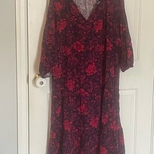 The Pioneer Woman Red and Black Floral Long Sleeve Dress XL